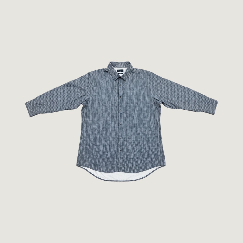 Savannah Mens Medium Grey Geometric Print Long Sleeve Button Down Shirt Stretch